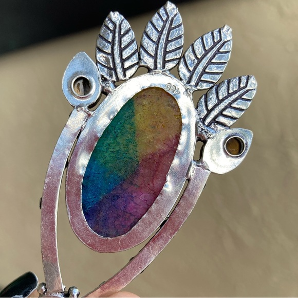 925 sterling silver overlay Rainbow solar quartz tiger eye stone charm necklace - Picture 5 of 13